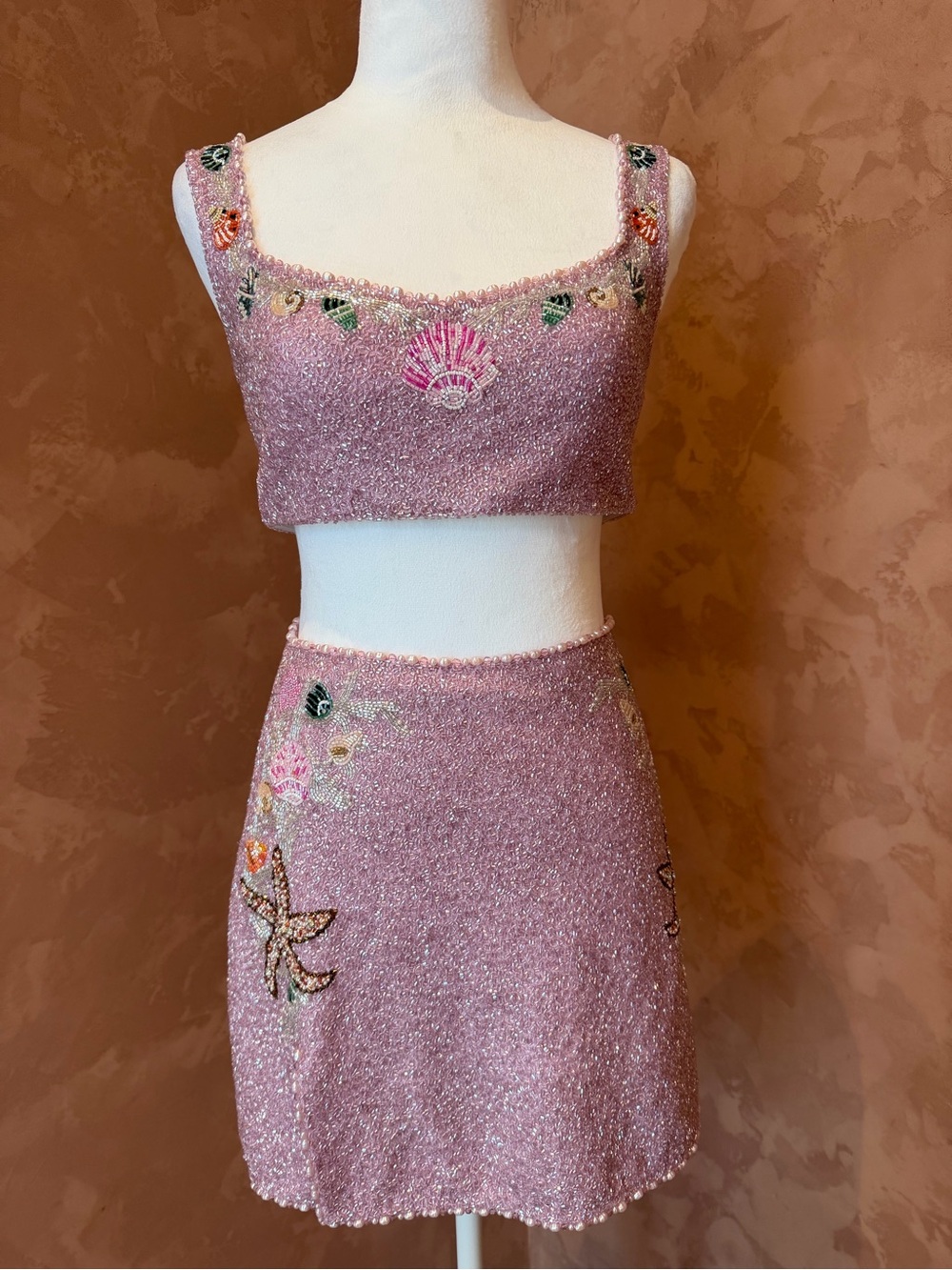Clio Peppiatt Lilac Embellished Two-Piece Mini Skirt Set.